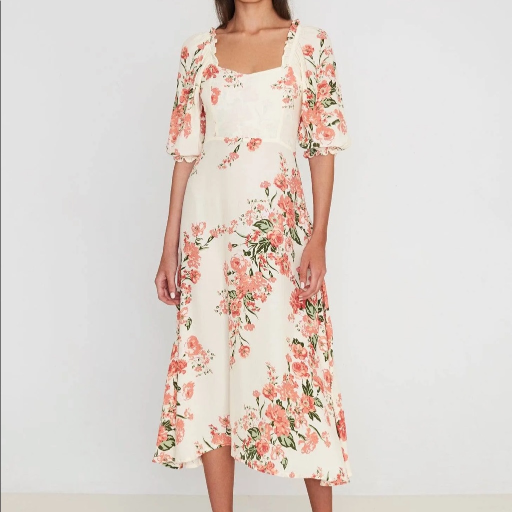 Faithful The Brand Brida Magnolia Print Dress 2 Xs